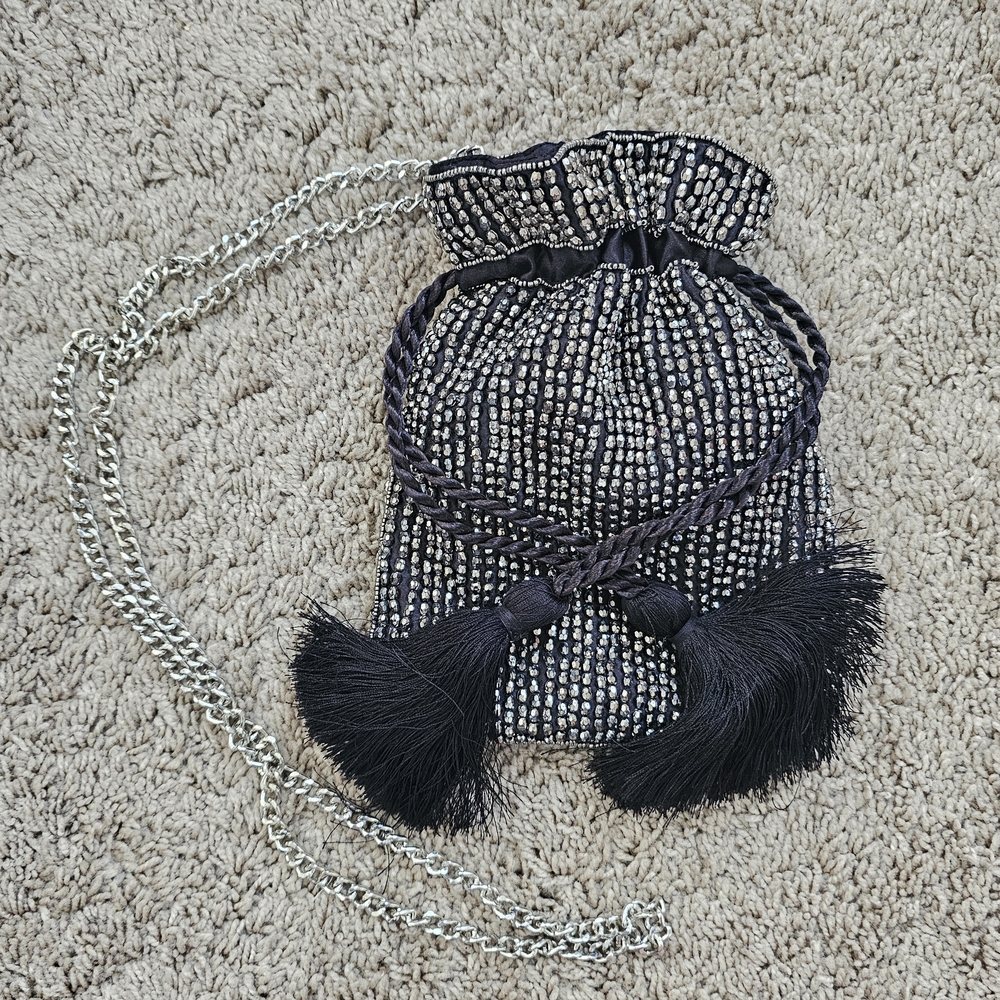 Express Black and Silver Beaded Pouch